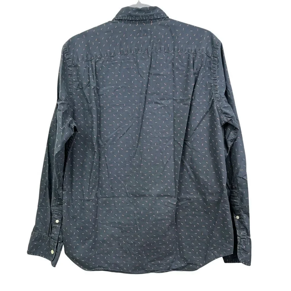 J. Crew Mens Shirt Button Down Long Sleeve Pen Pocket Gray Red Print Size M*